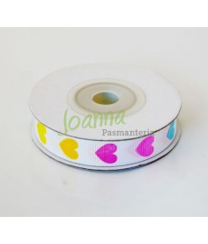 Tasiemka rypsowa Kolorowe serca 12mm/10m 