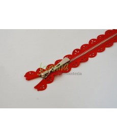 Zamek ażurowy 60cm czerwony-srebrny 